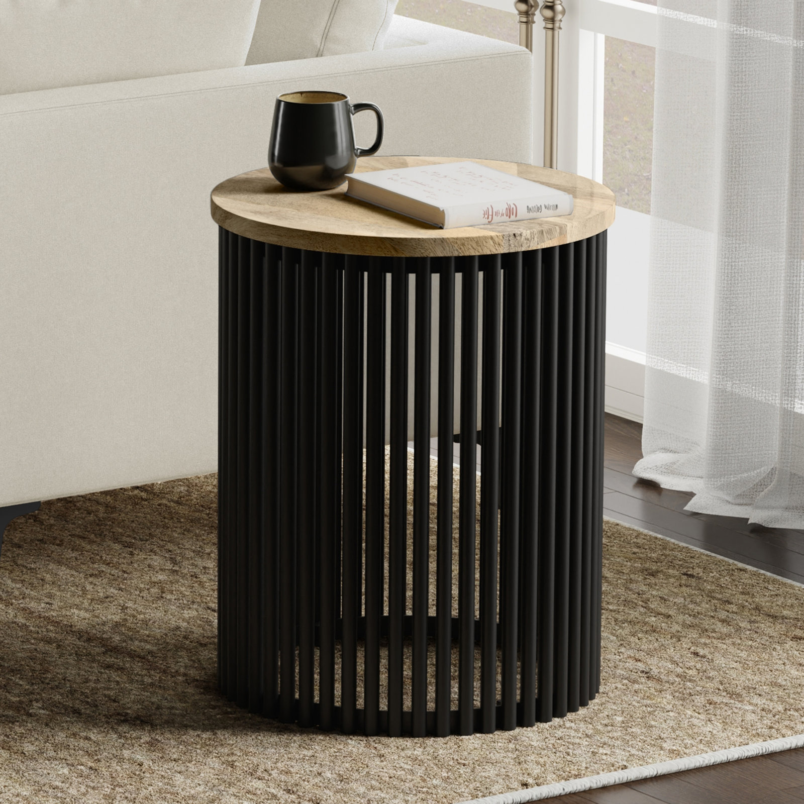 Demy Mango End Table, 20", Brown Top/Black Base