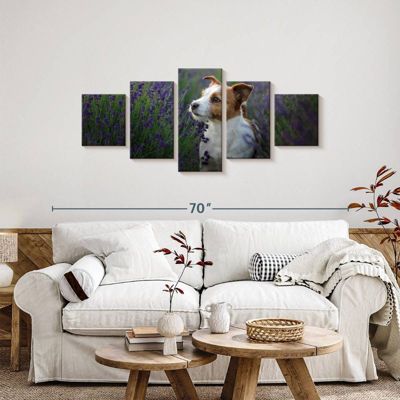 Jack Russell et lavande, H 24 po x l 55 po