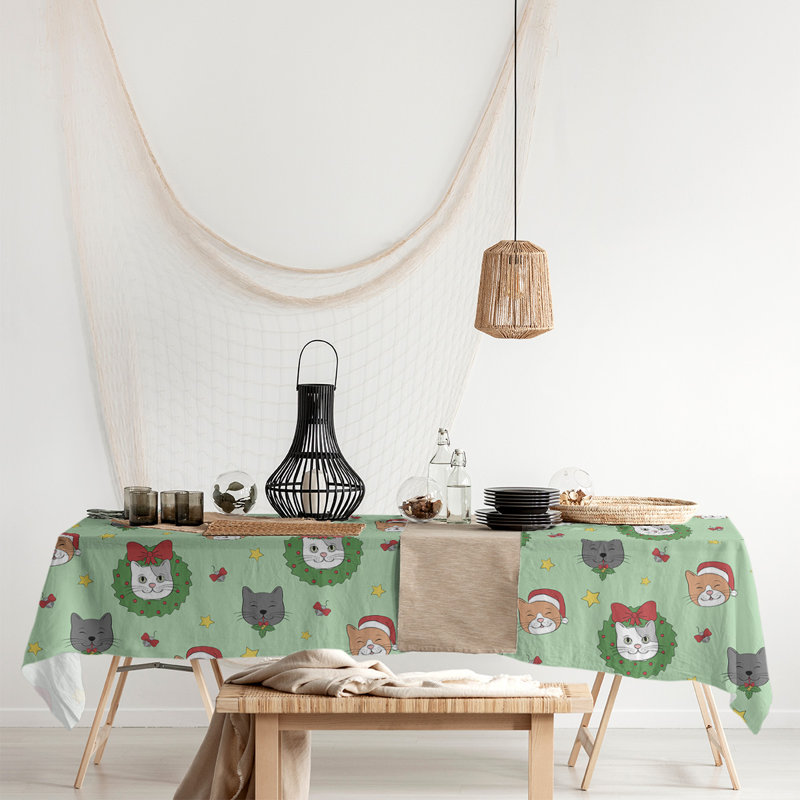 Festive Hol Tablecloth, 102" L x 58" W, Olive/Maroon