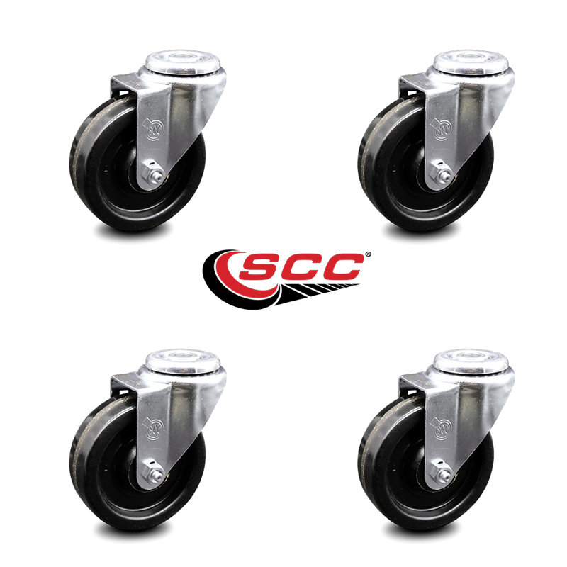 4 Inch Phenolic Wheel Swivel Bolt Hole Caster Set Service Caster Brand