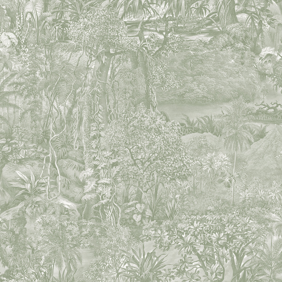 Akikazu Self-Adhesive Wallpaper Roll, 16.5" L x 20.5" W, Moss Green Toile