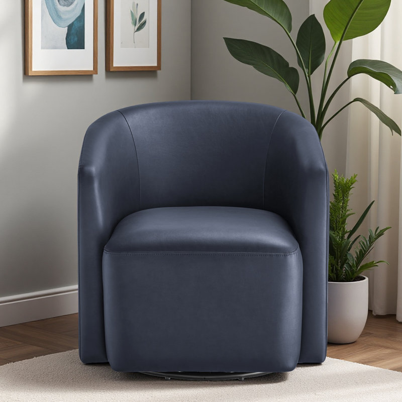 Fauteuil demi-tonneau pivotant en similicuir, Bleu