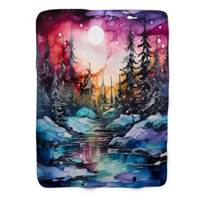 Alcohol Ink Winter View - 1 Piece Premium Sherpa Blanket