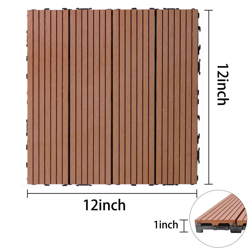 Ensemble de 20 tuiles de terrasse en bois et plastique composites, les terrasses en composite durable résistent à la rouille, à l'eau, aux intempéries, faciles à bricoler et à entretenir, idéales pour les patios, les balcons, les toits, la couleur acajou