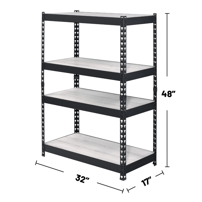 Modern 4-Tier Bookcase With Adjustable Shelves And Open Metal Frame, Natural & Black