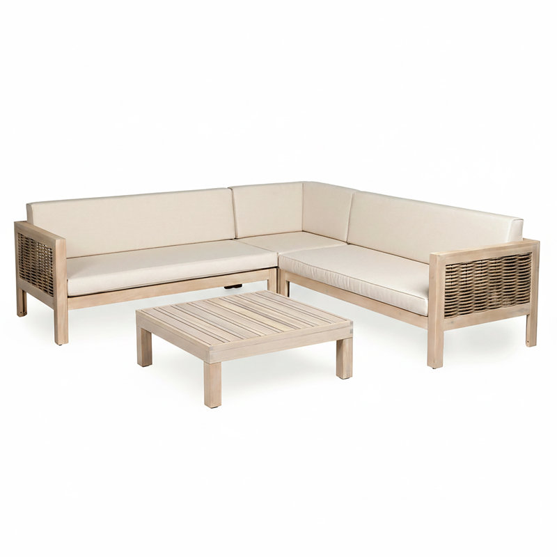 Canapé modulaire de patio avec coussins, Light White Frame/Sand Cushion