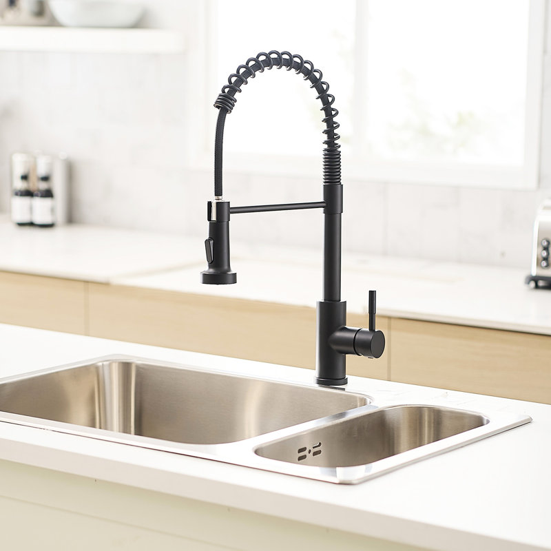 Black Kitchen Faucet With Pull Out , High Arc 360 Degree Swivel, Save Time On Installation Contemporary Ceramic Filler, Easy To Control Water Flow And Temperature