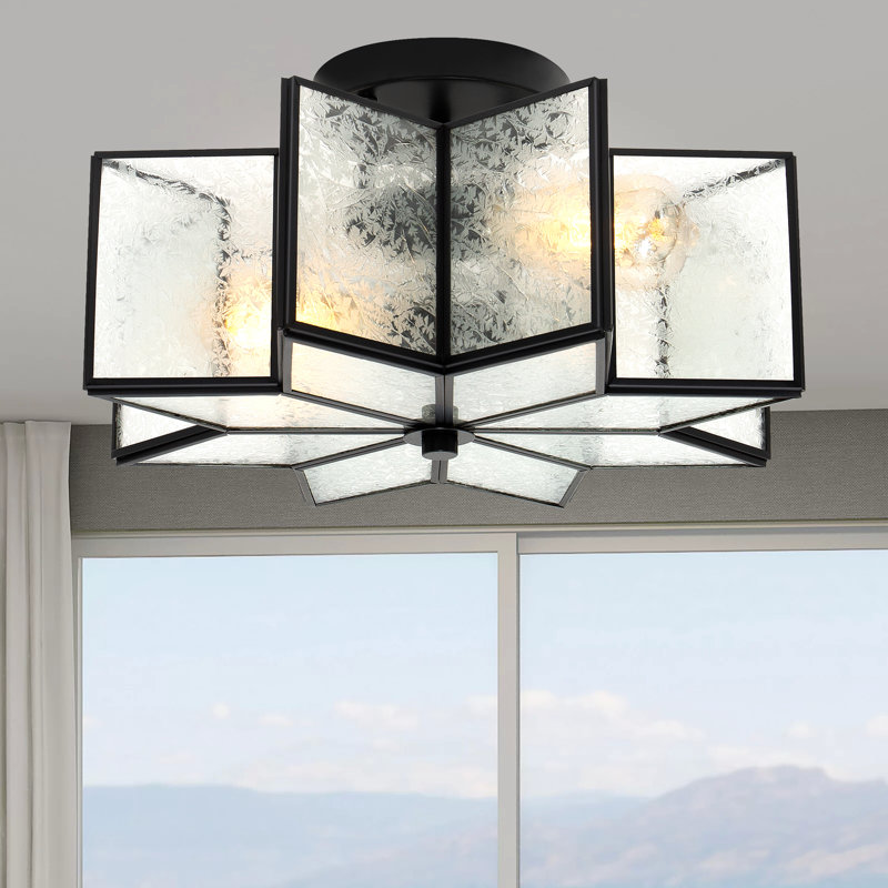 Aireona 2 - Light 41cm Unique/Statement Star Semi Flush Mount Light, Black