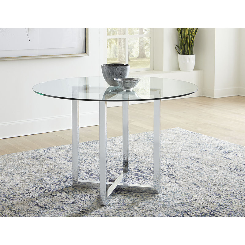 Table de salle à manger ronde en verre Nouv, Comptoir (hauteur de 36 po), L 54 po x L 54 po