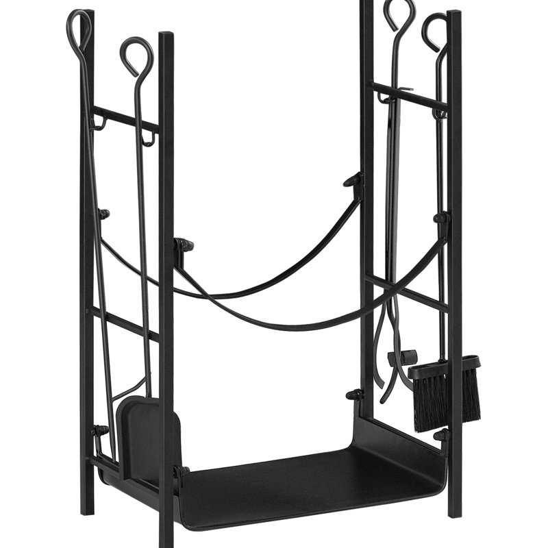 2 Layers Firewood Rack With Versatile Tools - Black, For Various Spaces Black Storage Indoor And Outdoor Use
