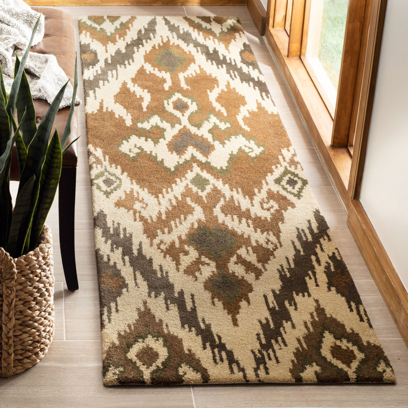 Tapis brun en laine touffeté à la main Camden Ikat, Tapis de couloir 2 pi 3 po x 9 pi
