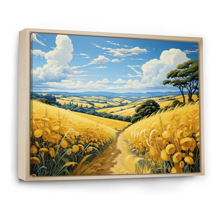 Countryside Wheat And Sky II - Landscapes Canvas Wall Art, H 24 po x l 32 po x P 1 po, Cadre naturel flottant