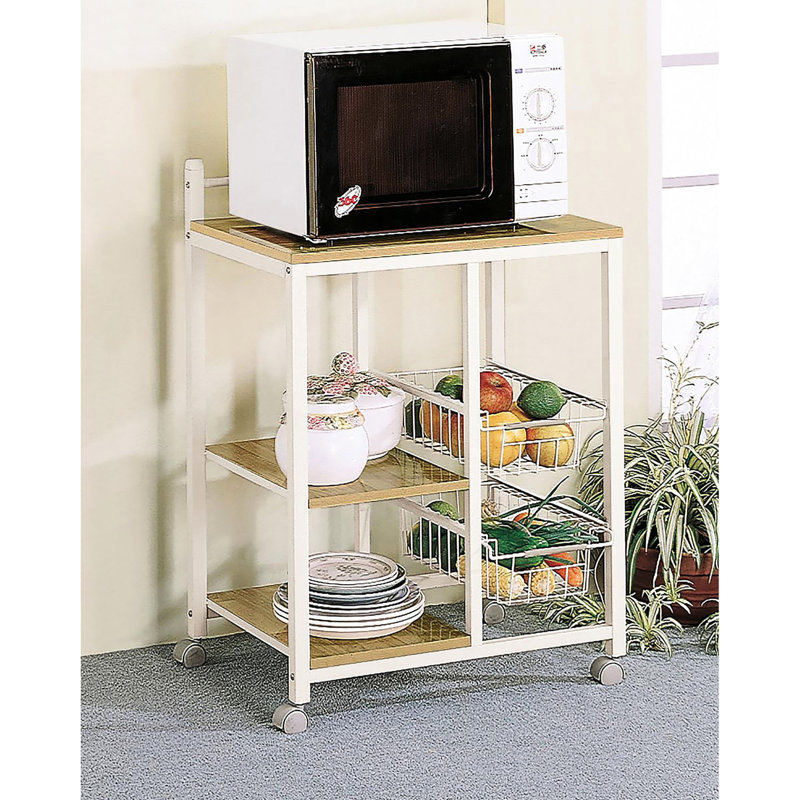 Chariot de cuisine contemporain brun et blanc contemporain, tablette supérieure spacieuse pour appareils électroménagers, rangement, grande tablette pour 4 appareils mobiles, mobile, moderne