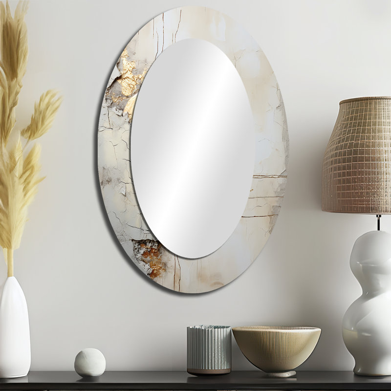 Gris et blanc Nature Split - Miroir décoratif ovale abstrait sur métal, H 36 po x l 24 po