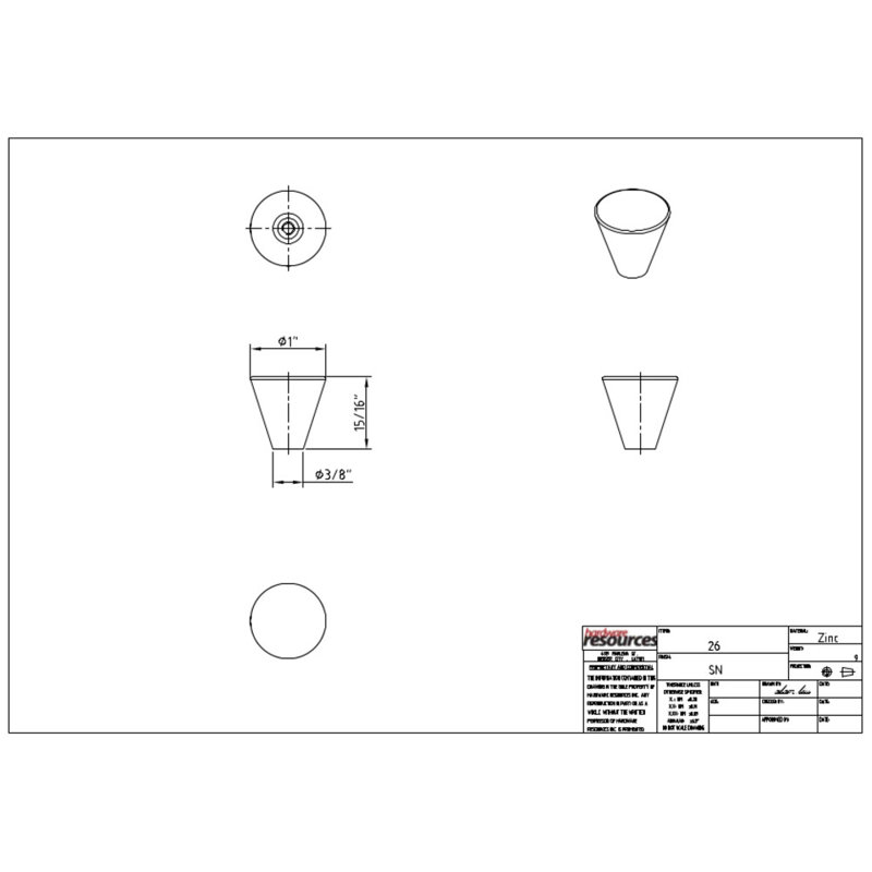 Sedona 15/16" Length Conical Knob