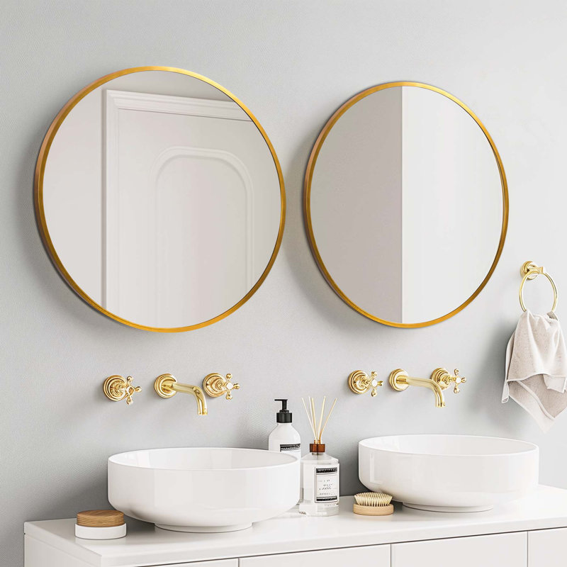 Menahan Metal Round Mirror, 20" x 20", Gold
