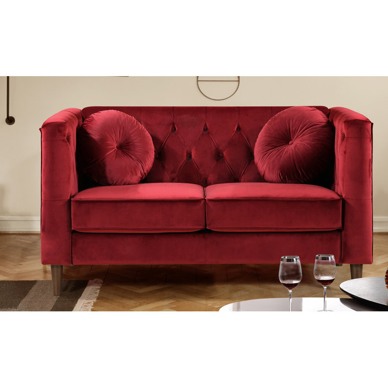 Edwina 59'' Velvet Loveseat, Red Velvet
