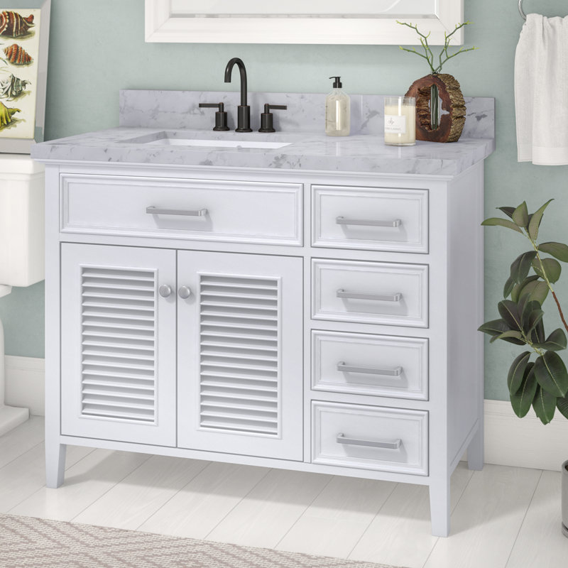 Hamil 43 " W Freestanding Standard Free Standing 1 Single Vanity Bathroom Vanity With Carrara Marble Top