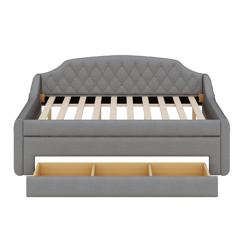 Modern Upholstered Daybed, LED Belt Trundle and Storage Drawers, Gray