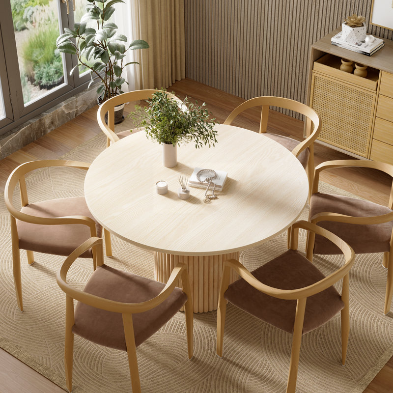 Round Solid Wood Dining Table for 1-6 | Latitude Run®