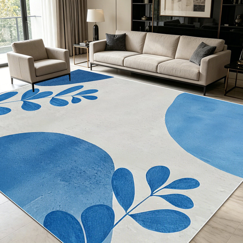 1PC Watercolor Blue Botanical Abstract Boho area rugs for Living Room, Soft and Comfortable, Suitable for all seasons, easy-to-maintain, machine washable Indoor floor mat, Under Table Farmhouse suitable for living room, dining room, bedroom,