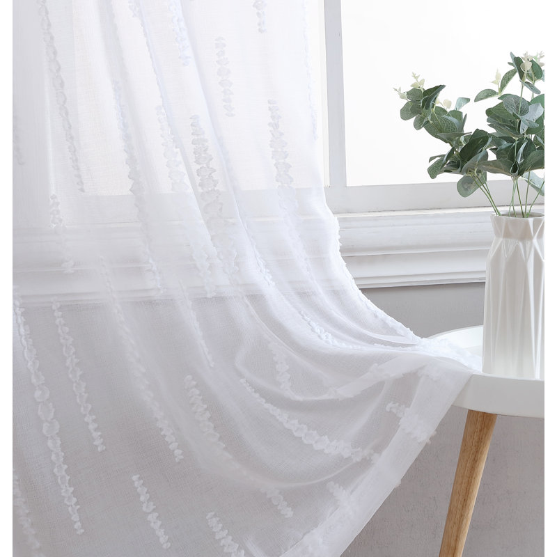 White Sheer Polyester Rod Pocket Window Curtain Panels, 84" Length