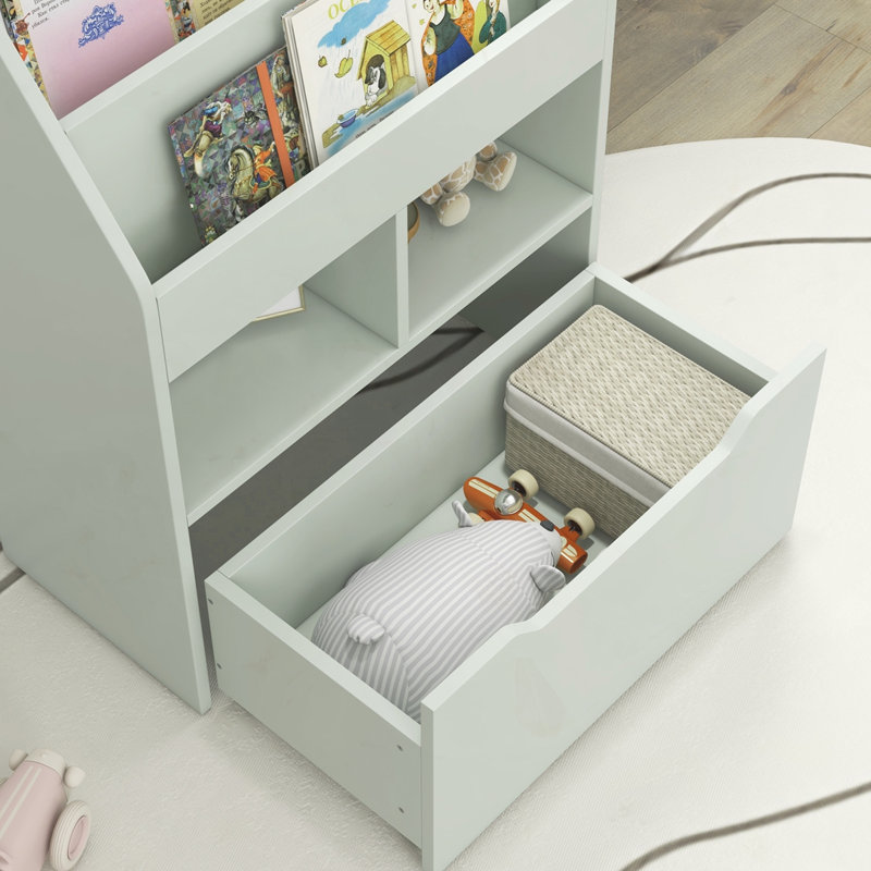 Bookcase Multi-Shelf Rack Organizer with Storage Drawer for Books, Green