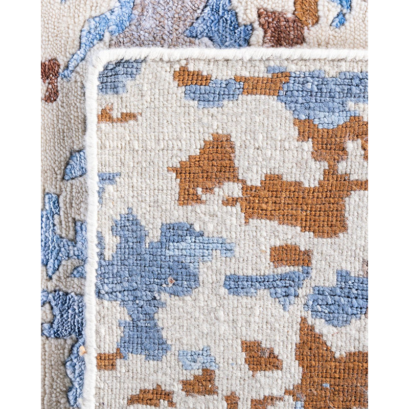 Tapis unique noué à la main moderne ivoire 8 pi 2 po x 10 pi 1 po Modern