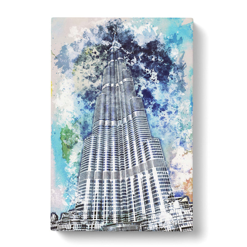 Burj Khalifa Skyscraper Dubai In Abstract - Wrapped Canvas Painting, 50cm H x 35cm W x 3cm D