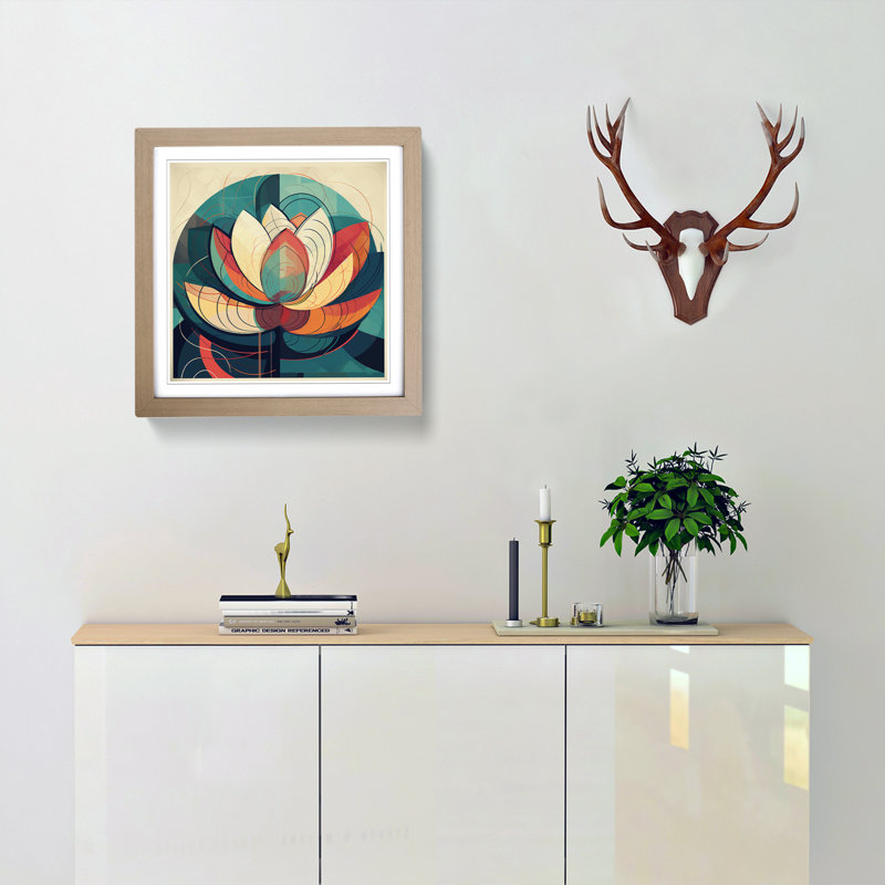 Lotus Flower Constructivism No.4 - Framed Print, Oak