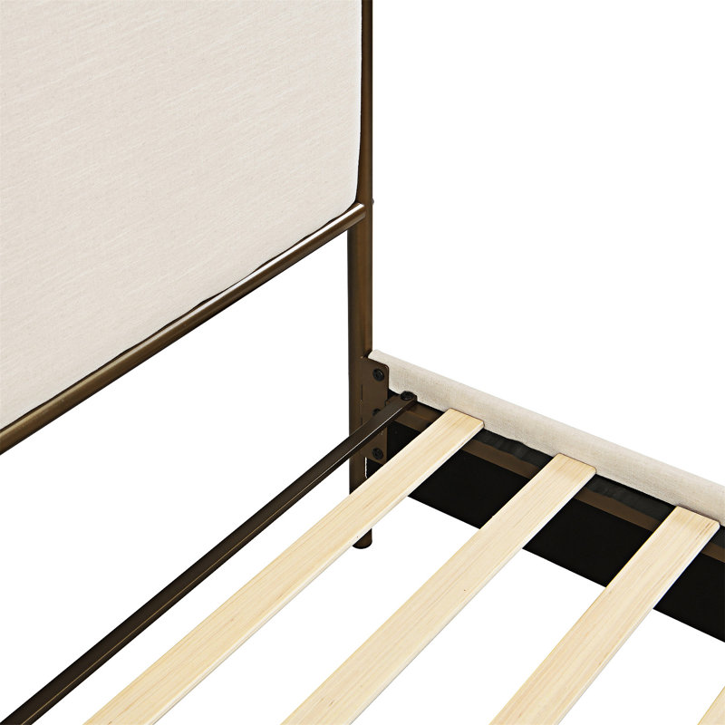 Canopy Bed Frame With Upholstered Headboard, Queen, Beige