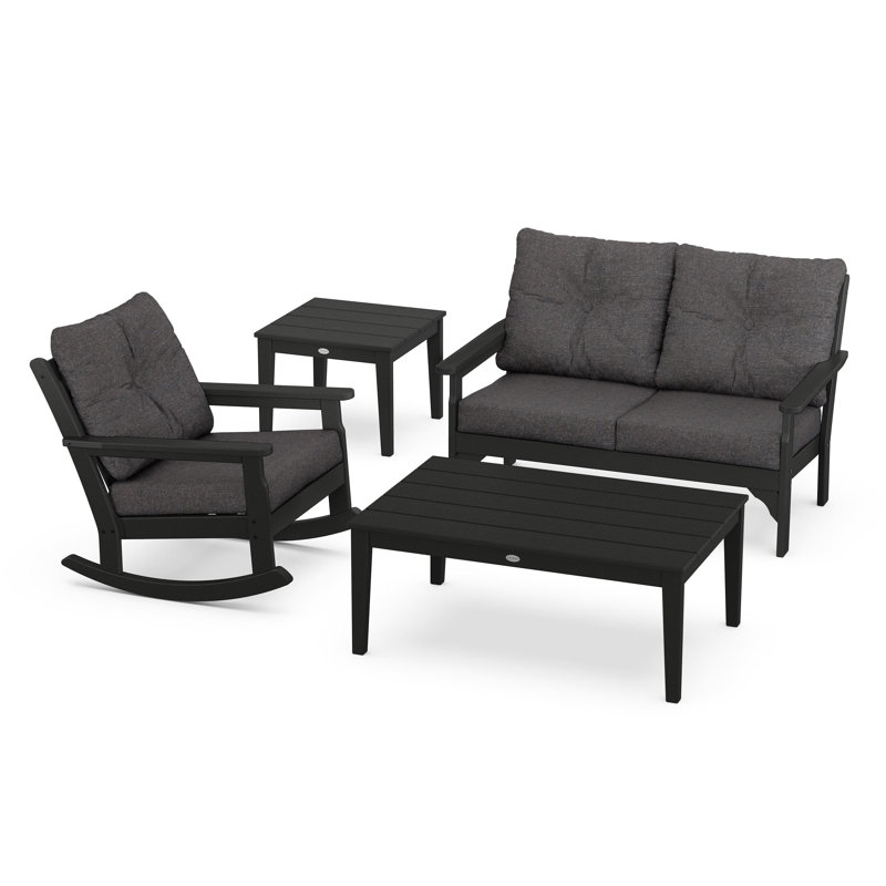 Ensemble de chaises berçantes 4 pièces Vineyard, Noir, Gris anthracite cendré