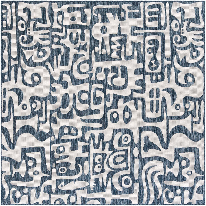 Tapis contemporain de couleur Nykeia de couleur bleue, Carré 7 pi 10 po
