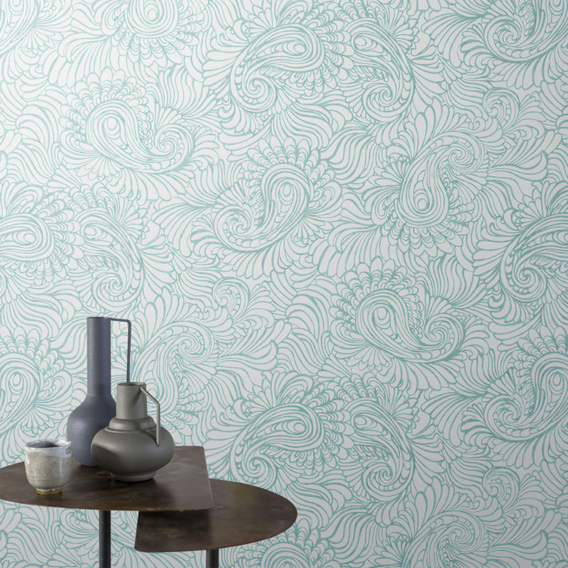 Rouleau de fleurs à motif cachemire, Blanc / Vert