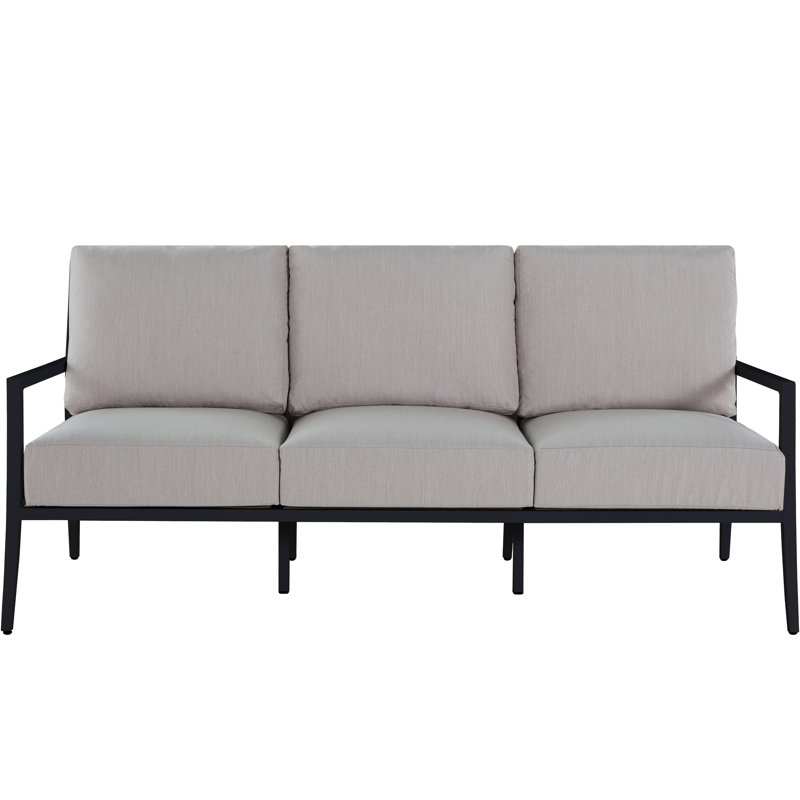 Bermuda Aluminum and Cane Sofa, No Welt + Standard Fill, Bali Pearl, Midnight And Natural Cane