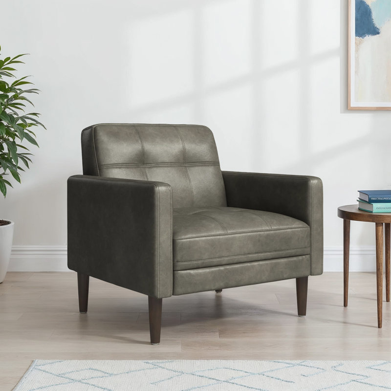 Bharati Faux Leather Armchair, Grey Pebbled Faux Leather