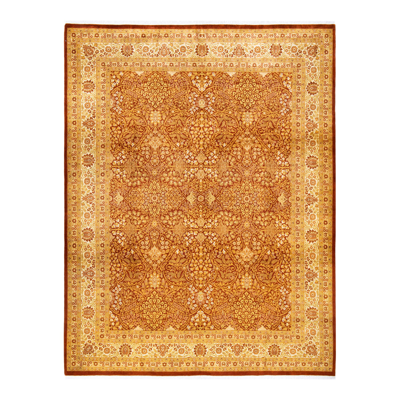 Tapis unique rouge / orange / beige noué à la main Tuong Mogul 8 pi 3 po x 10 pi 8 po