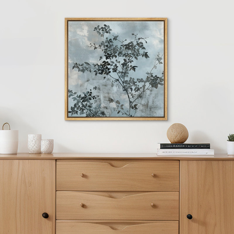 Tree Branch Leaves Abstract Background, Natural Floater Frame, 24" H x 24" W