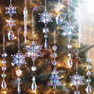 26Pcs Christmas Ornaments Crystal Christmas Tree Decoration, Iridescent Hanging Clear Acrylic Snowflake Icicle Pendants Drop For Xmas Winter Outdoor Indoor Party Decoration Supplies Colorful