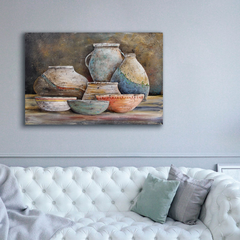  «Clay Pottery Still Life A» par Jean Plout, art mural sur toile, 60 po x 40 po, 60"x40"