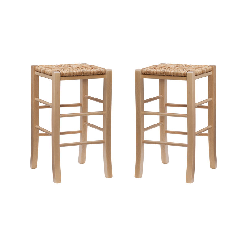 Halvorson Solid Beechwood Counter and Bar Stool With Rattan Seat, Natural, Counter Stool (25" Seat Height)