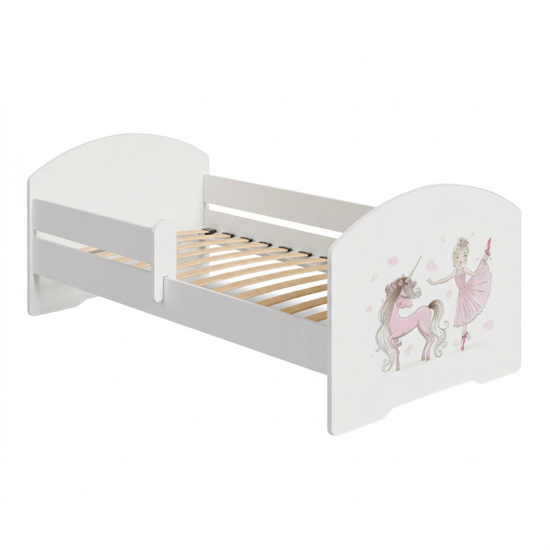 LUK children's bed with rail Girl with unicorn, Cot Bed/Toddler (70 x 140cm)