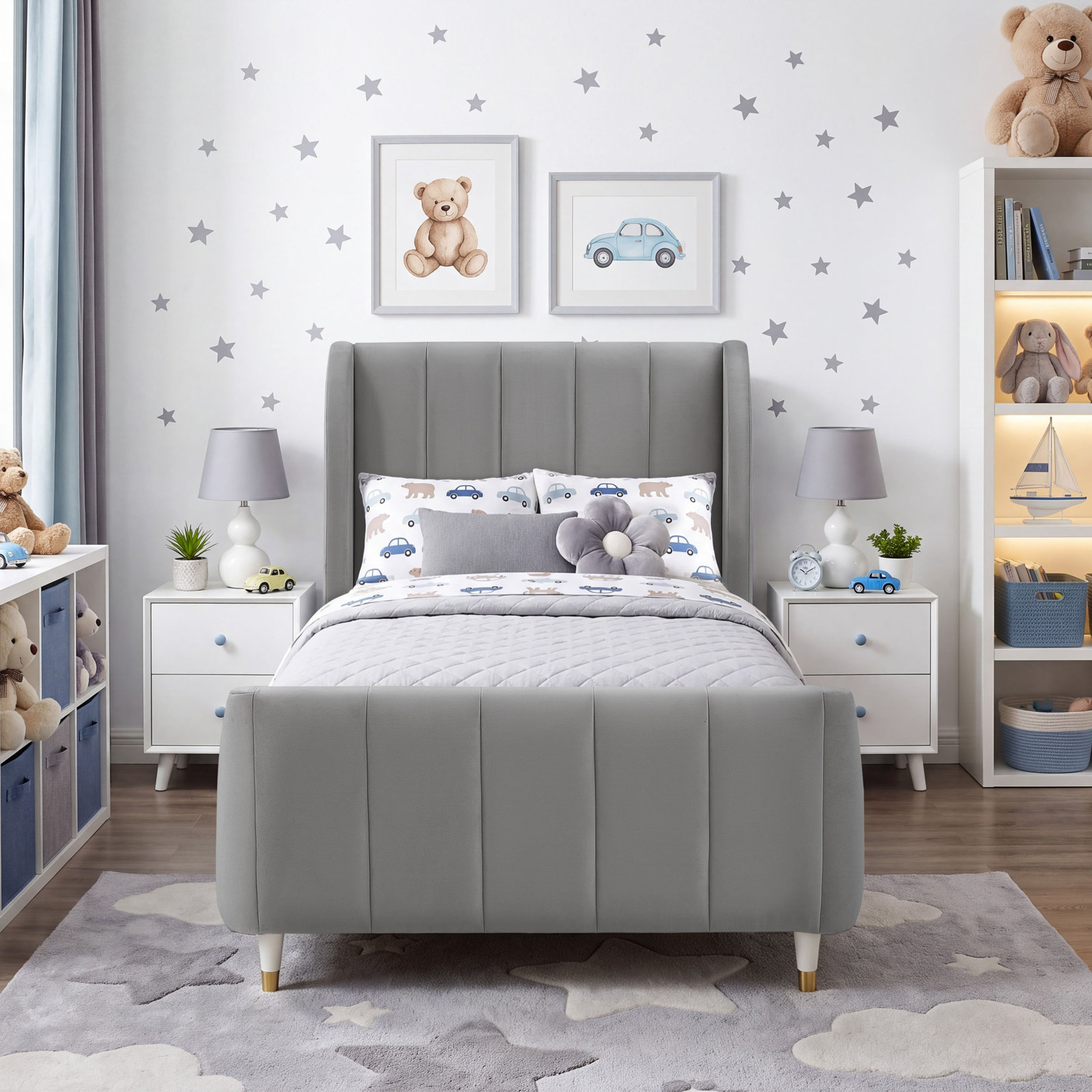 Ricketts Full Upholstered Platform Bed, Twin, Gray
