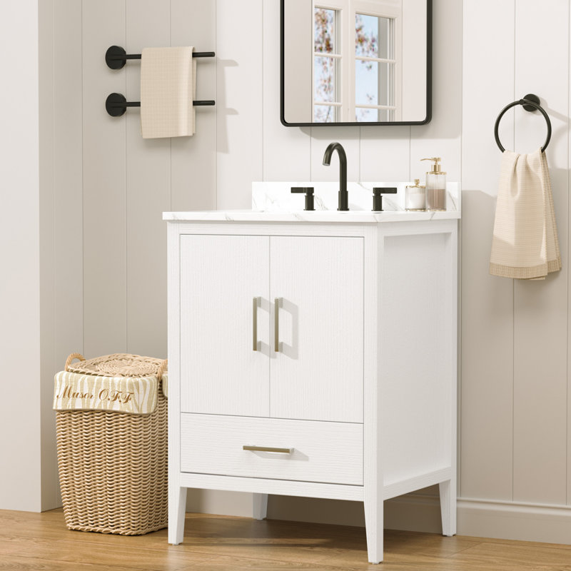 Meuble-lavabo simple 24 po avec comptoir en quartz, Blanc