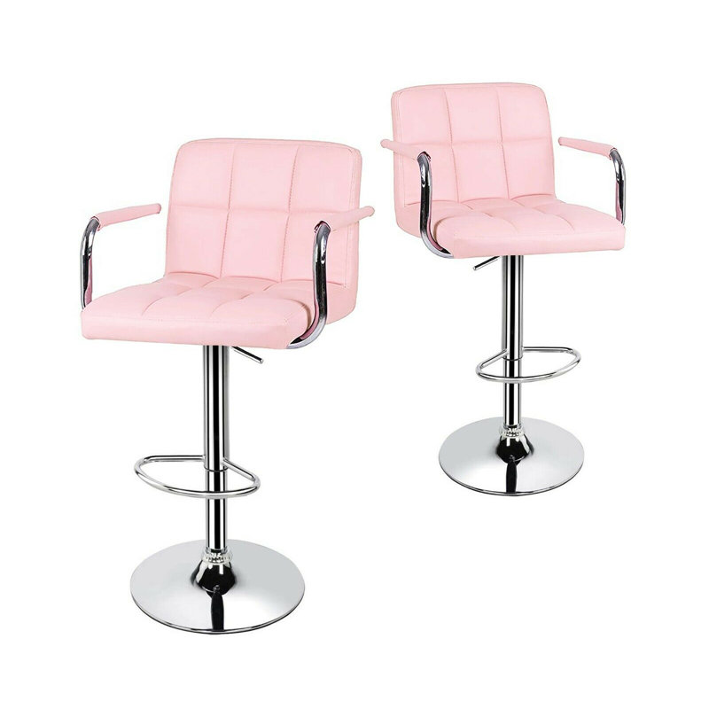 Swivel Upholstered Adjustable Height Counter Stool with Metal Frame, Pink