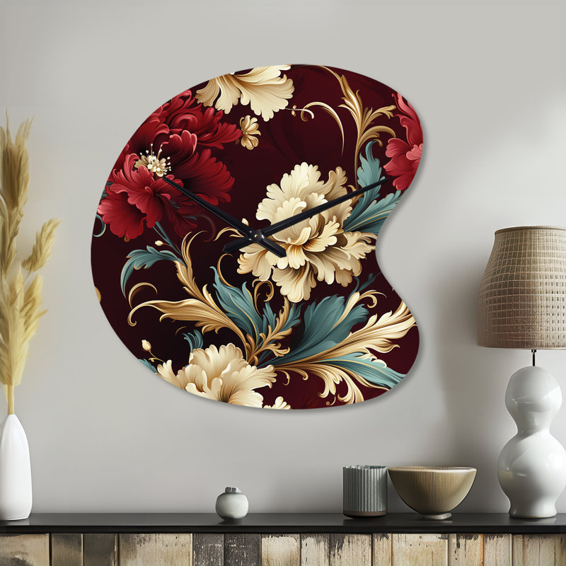 Victorian Renaissance Revival Victorian Motif - Horloge murale asymétrique florale, Grand