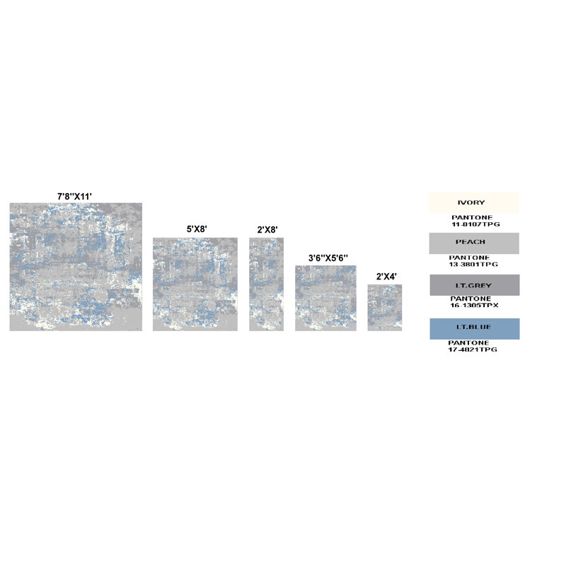 Tapis abstrait bleu / gris, Rectangle 2 pi x 4 pi