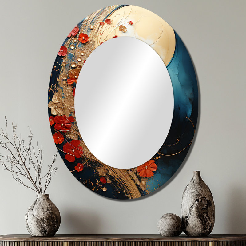 Miroir mural ovale sur fond doré, 40 po x 30 po