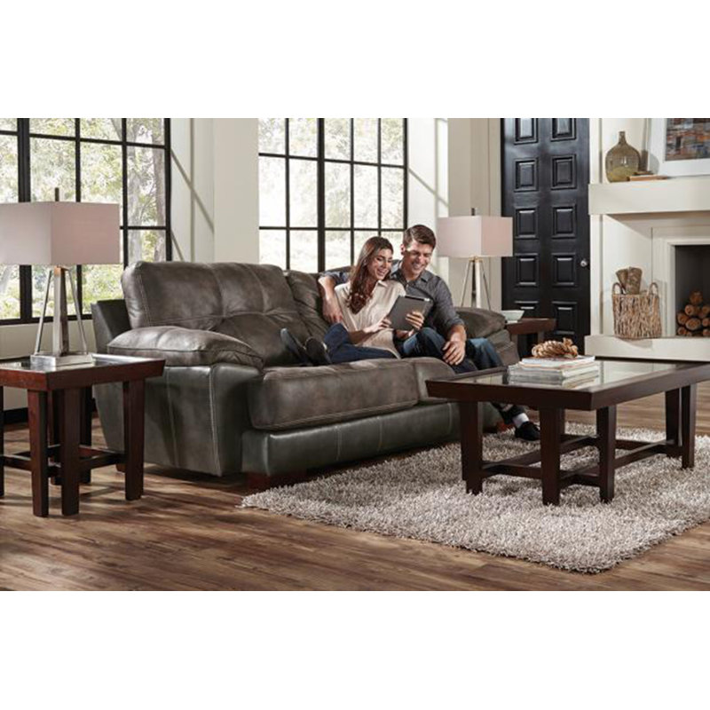 Hoppe 97'' Faux Leather Sofa, Gray Faux Leather