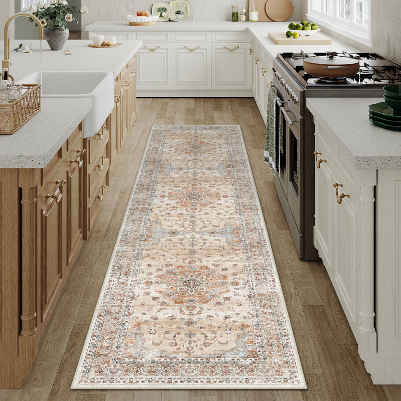 Tapis de style persan Haven Classic en terre cuite orange, Tapis de couloir 2 pi x 8 pi